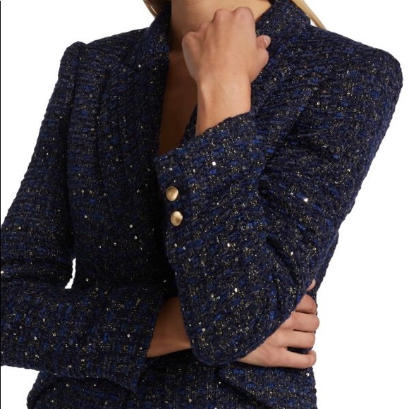 NWT L'Agence Chamberlain Sequin Tweed Blazer Jackrt In Navy - Picture 8 of 15
